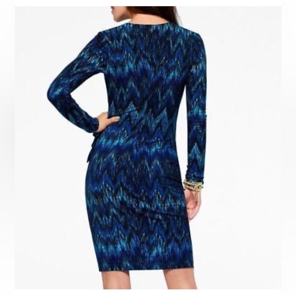 Cache Blue Zig Zag Print Faux Wrap Dress Size Medium - Picture 3 of 10